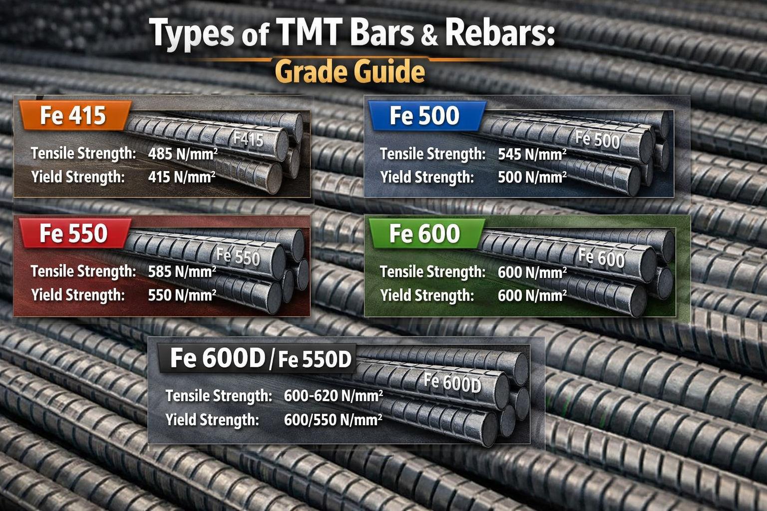 Types of TMT Bars & Rebars: Grade Guide