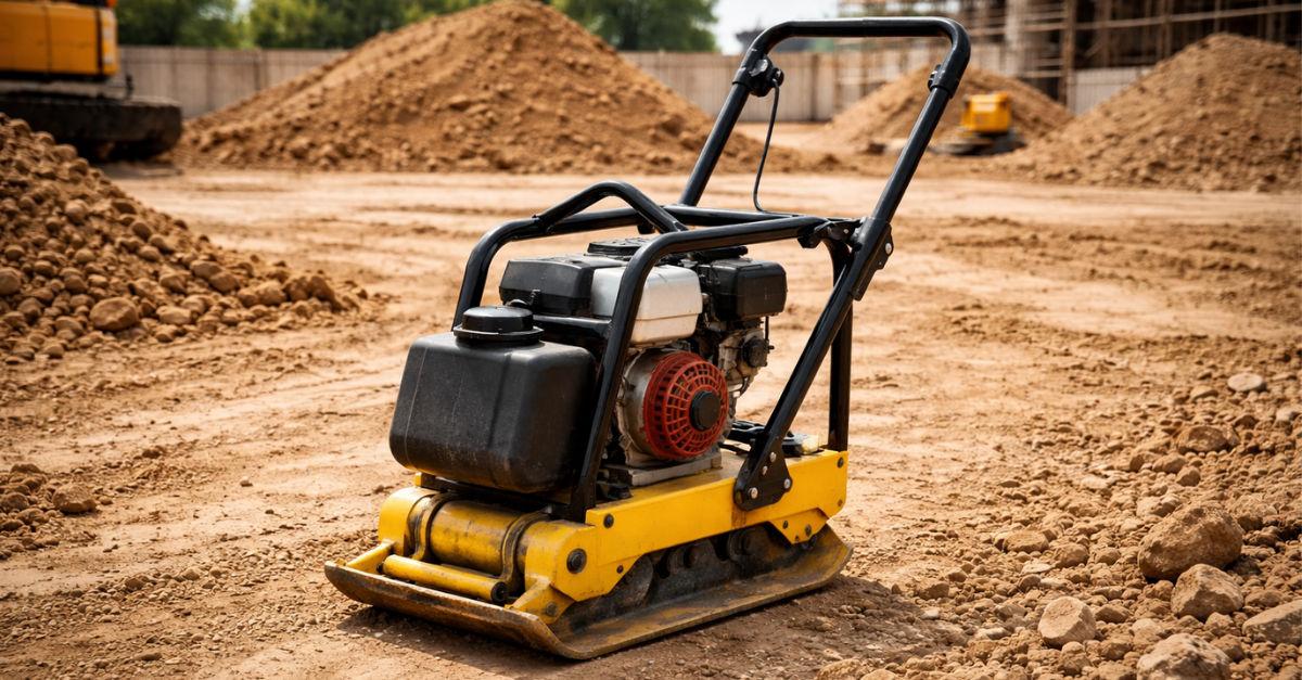 Plate compactor at a construction site