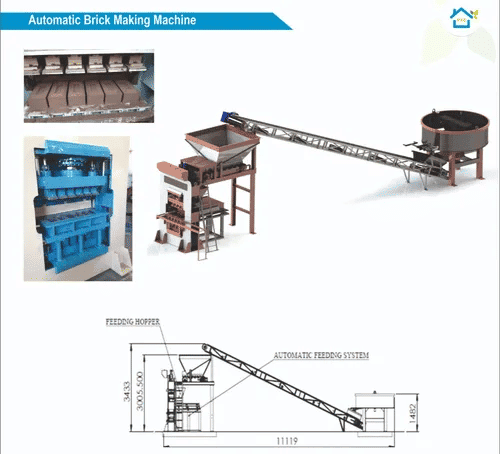 Pushp PMAB-3 Automatic Cement Brick Making Machine | 350KG Pan Mixer | Hydraulic