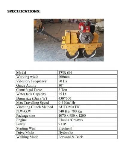 Walk Behind Double Drum Vibrator Roller | FVR600 | 600 mm Drum | Made in India