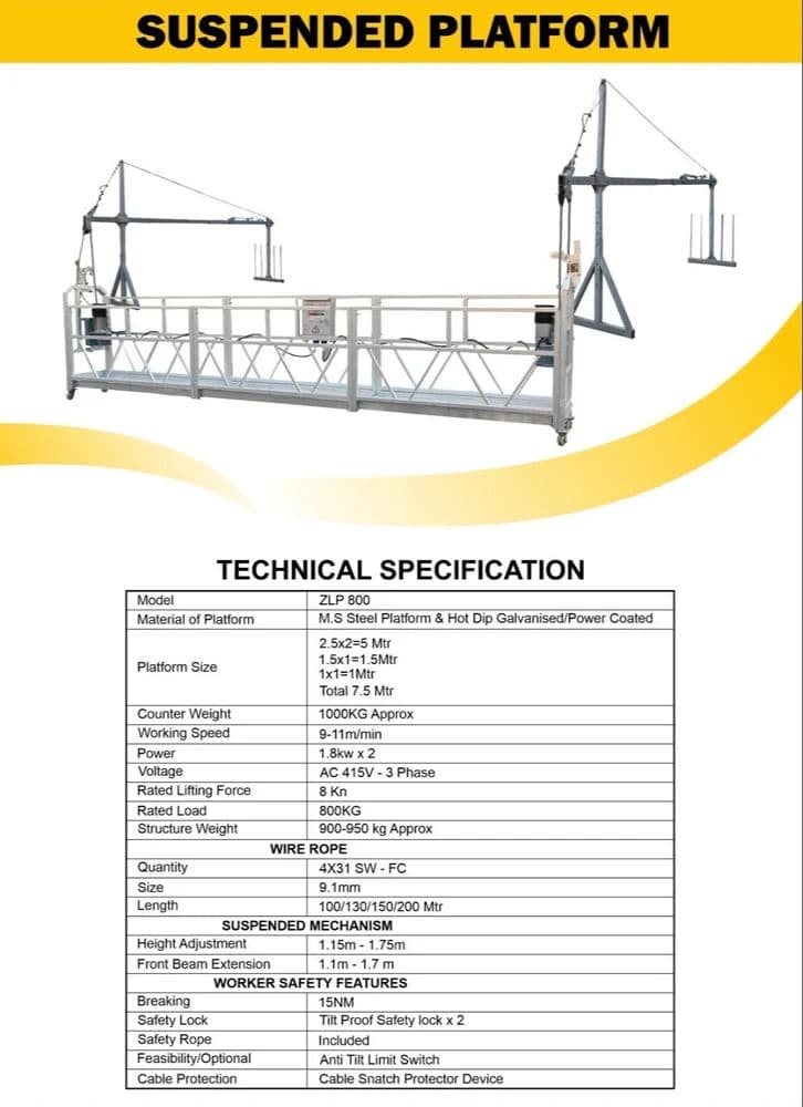 ZLP 800 Suspended Platform | 800 kg Hanging Scaffold (5 m Steel Platform) 2