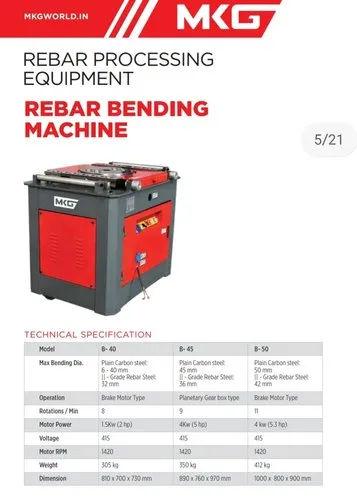 MKG B-45 Bar Bending Machine | 5 HP Semi-Automatic Rebar Bender up to 36mm