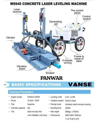 WS940 4 Wheel Laser Guided Screed Machine – Gasoline, Aluminium