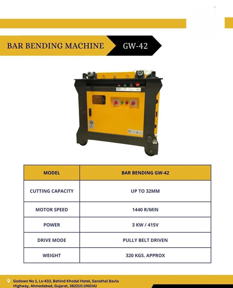 GW-42 Bar Bending Machine | 32mm Capacity, 360° Angle, 5HP Electric 4